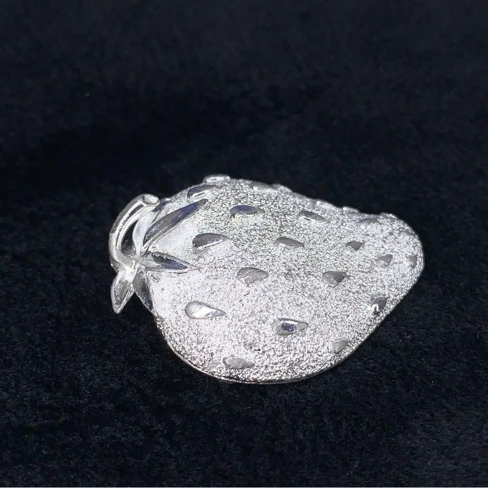 Vintage Sarah Coventry Large Strawberry Brooch Pin Cottagecore Silver Signed